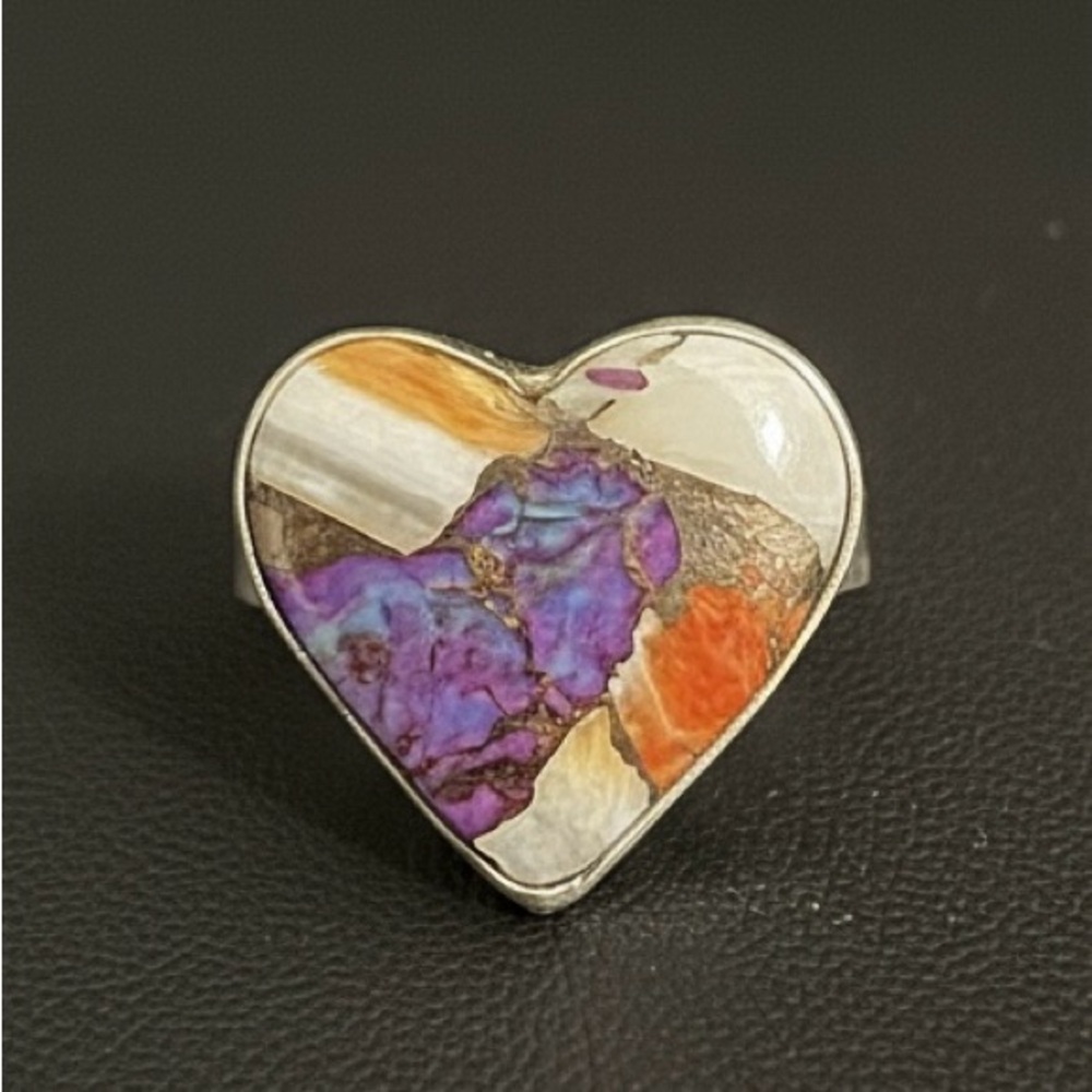 Heart-Shaped‎ Multicolor agate Stone Ring set in Sterling silver
